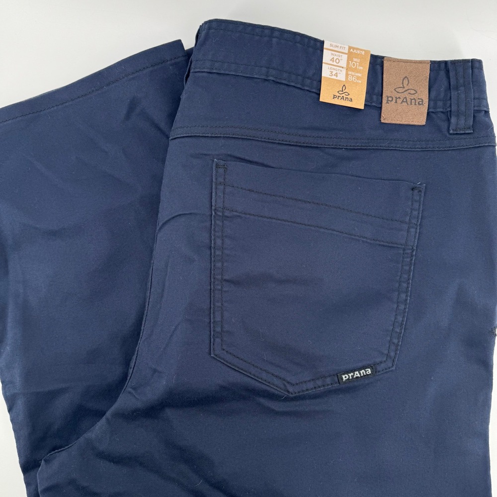 New‎ Prana Bridger Jeans Indie Blue Chinos Pants Men's 40x34 Slim Fit 5 Pocket
